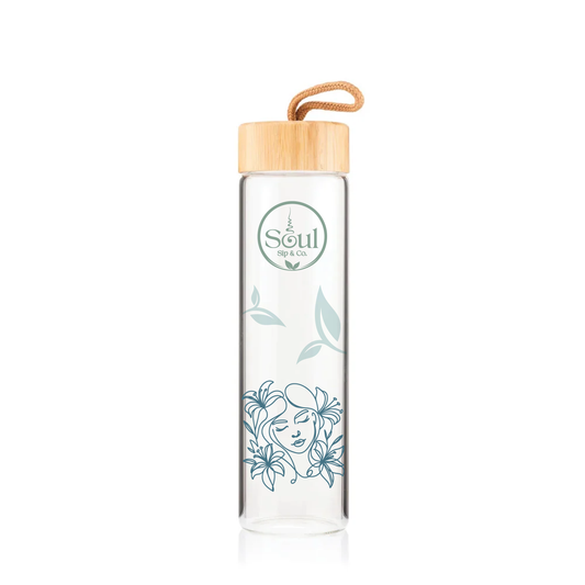 Soul Sip and Co - Glass Drink Bottle with bamboo screw lid - Dream Blend Artwork Image