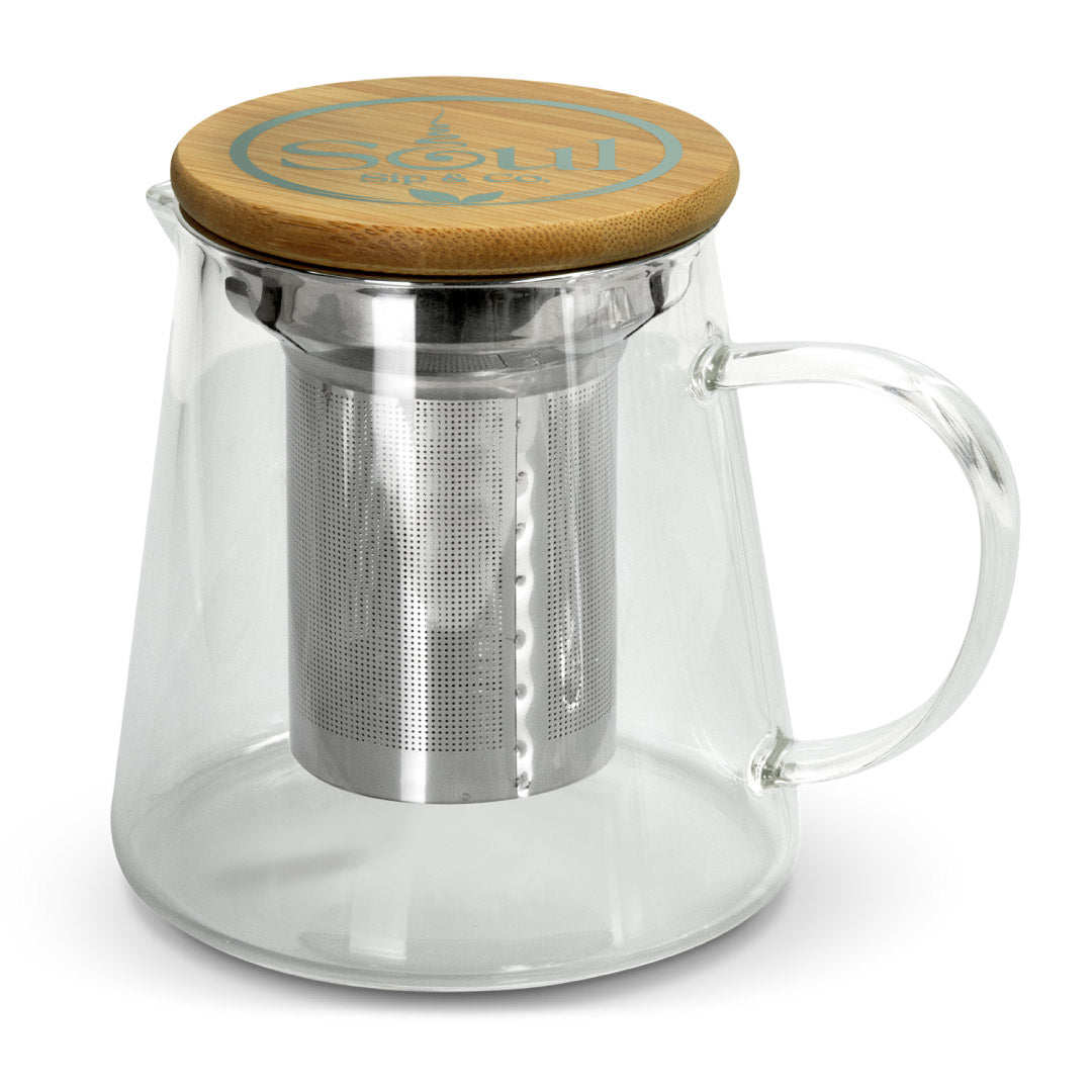 Soul Sip and Co - Glass Tea Pot with Infuser - Bamboo Lid - 460ml - Side image