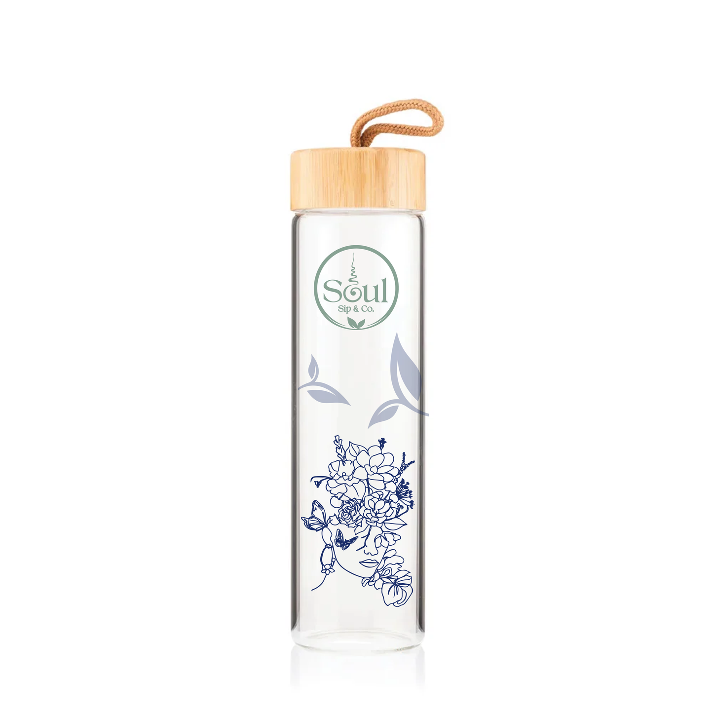 Soul Sip and Co - Glass Drink Bottle with bamboo screw lid - Ascend Blend Artwork Image