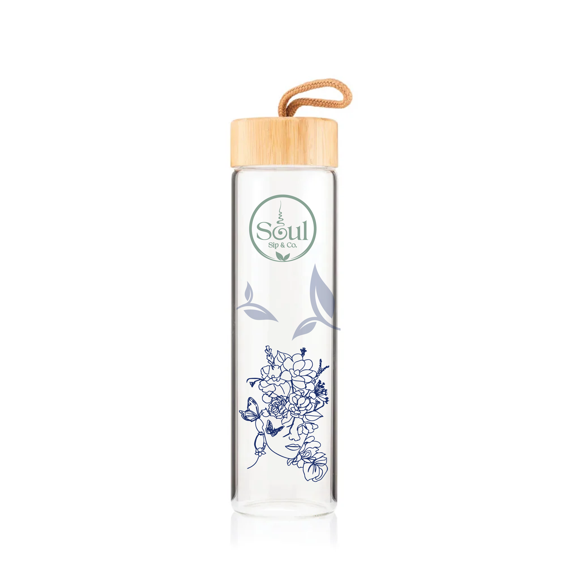 Soul Sip and Co - Glass Drink Bottle with bamboo screw lid - Ascend Blend Artwork Image