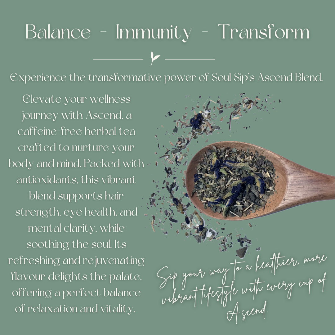 Soul Sip and Co - Ascend Blend Benefits - 100% Blue Butterfly Pea - Herbal Organic Loose Leaf Tea