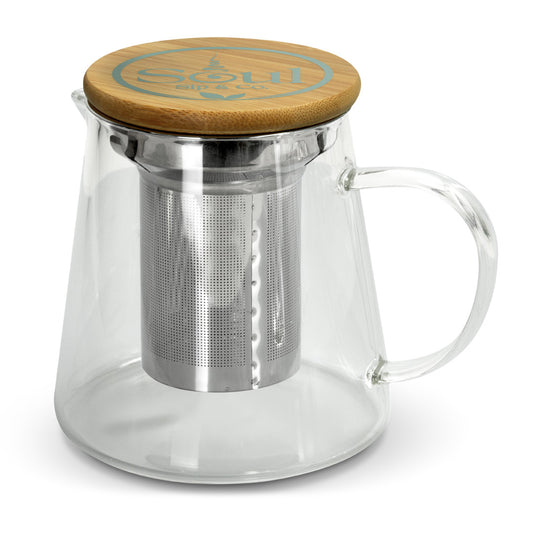 Soul Sip and Co - Glass Tea Pot with Infuser - Bamboo Lid - 460ml - Side image