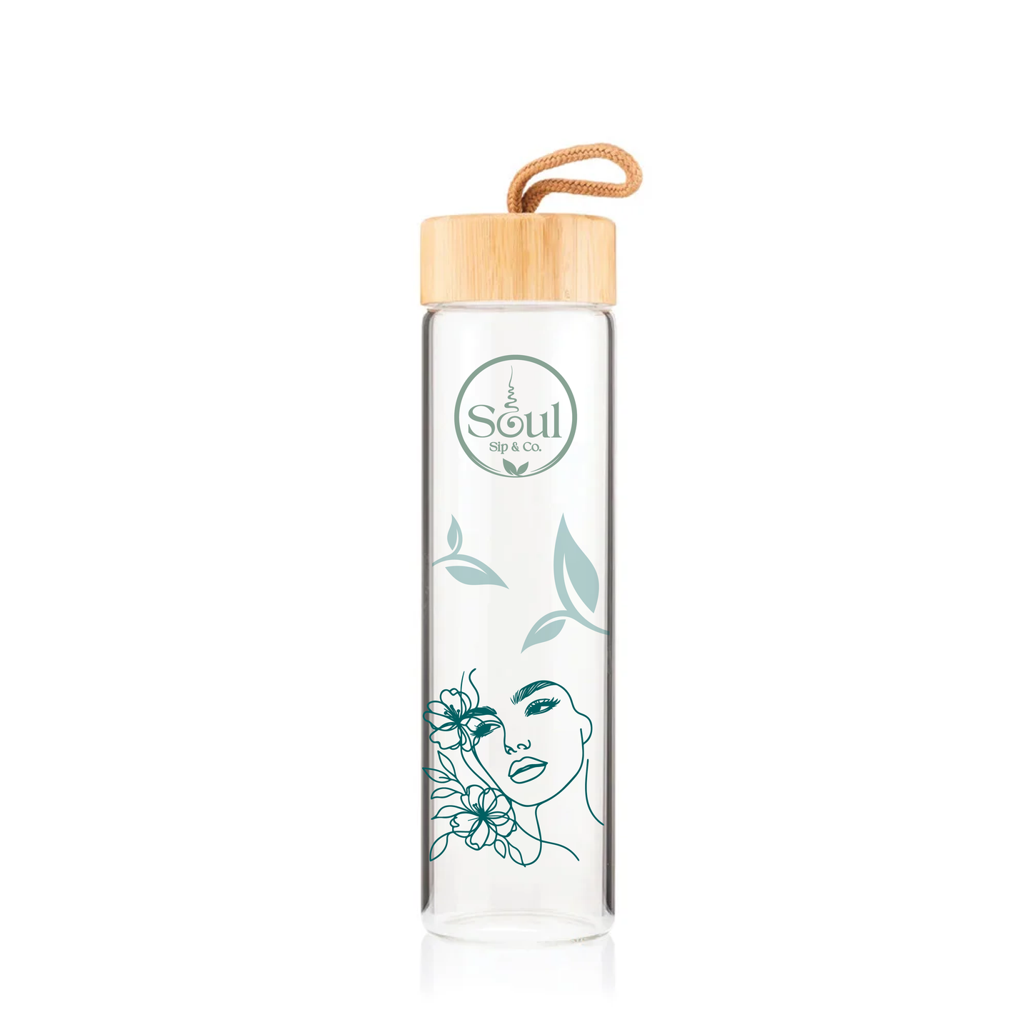 Soul Sip and Co - Glass Drink Bottle with bamboo screw lid - Harmony Blend Artwork Image