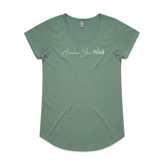 Soul Sip and Co - Ladies Fitted Tshirt with Quote - Scoop Neck Fitted - Awaken your soul 