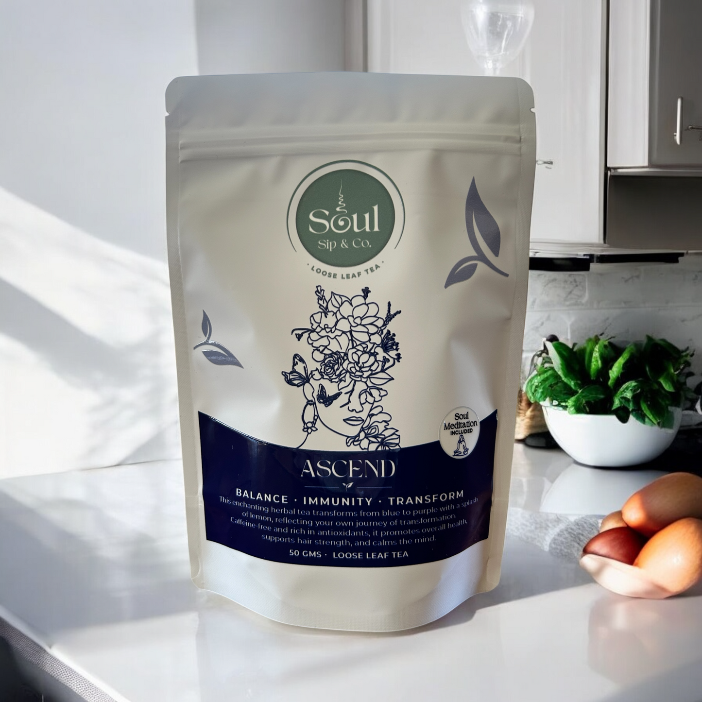 Ascend Blend by Soul Sip and Co - 100% Blue Butterfly Pea Organic Herbal Loose Leaf Tea Front Image 