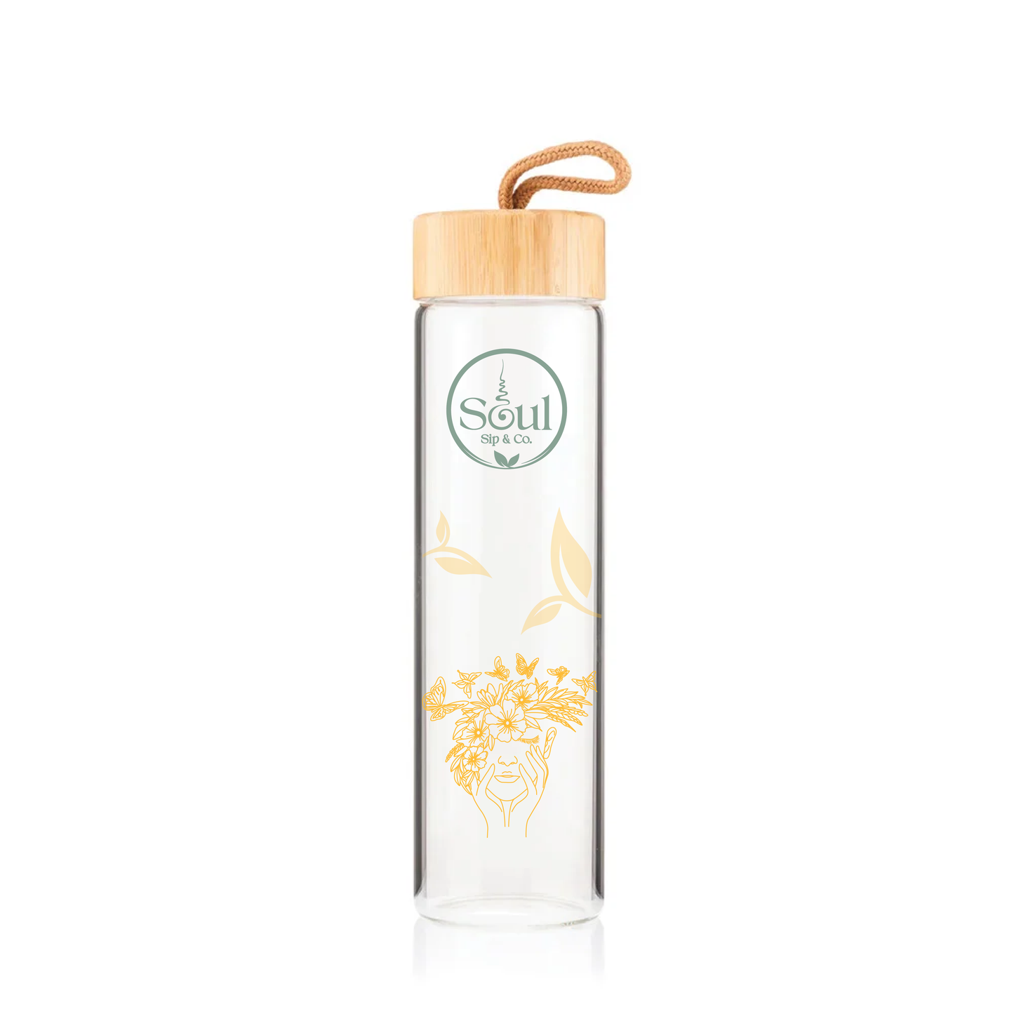Soul Sip and Co - Glass Drink Bottle with bamboo screw lid - Radiate Blend Artwork Image