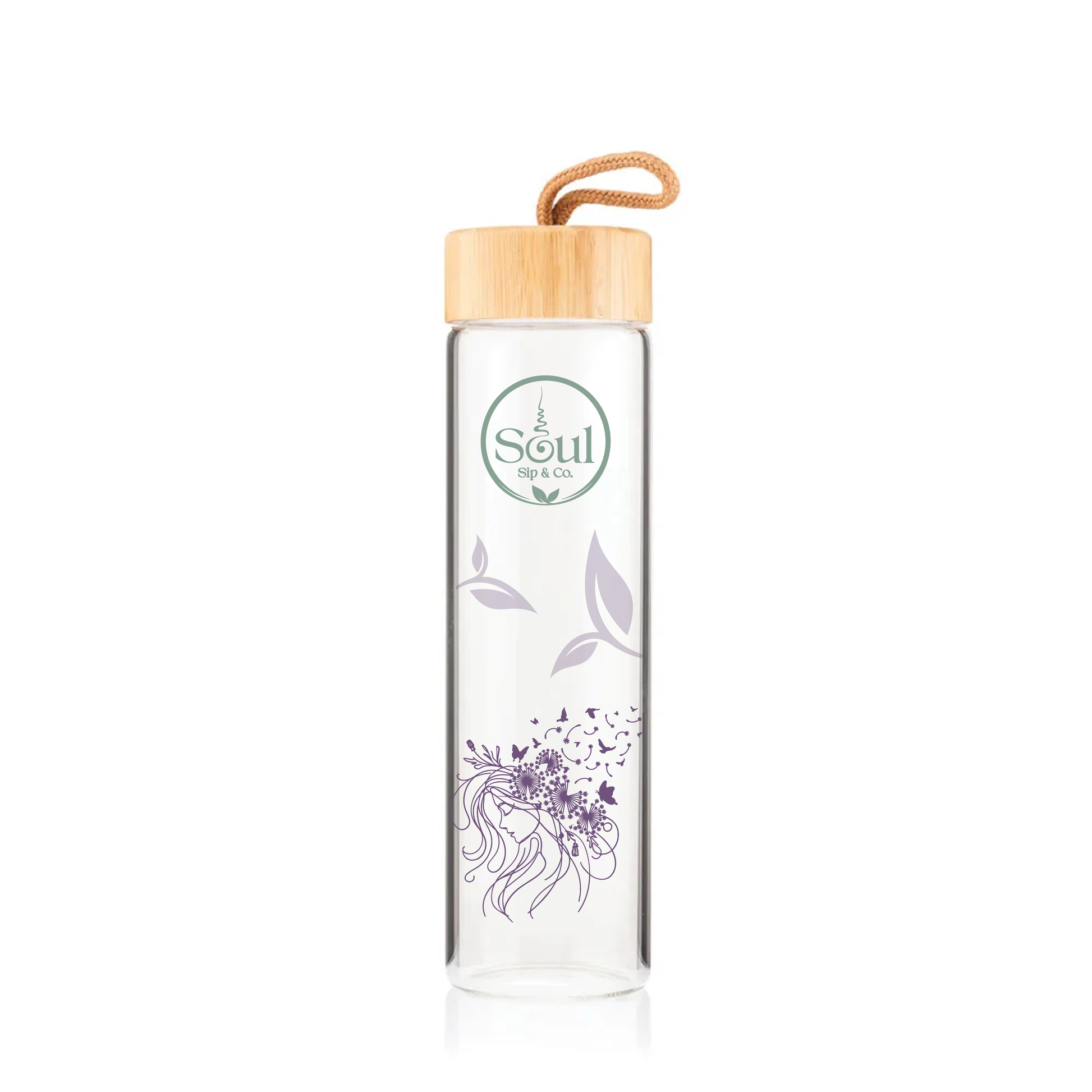 Soul Sip and Co - Glass Drink Bottle with bamboo screw lid - Release Blend Artwork Image