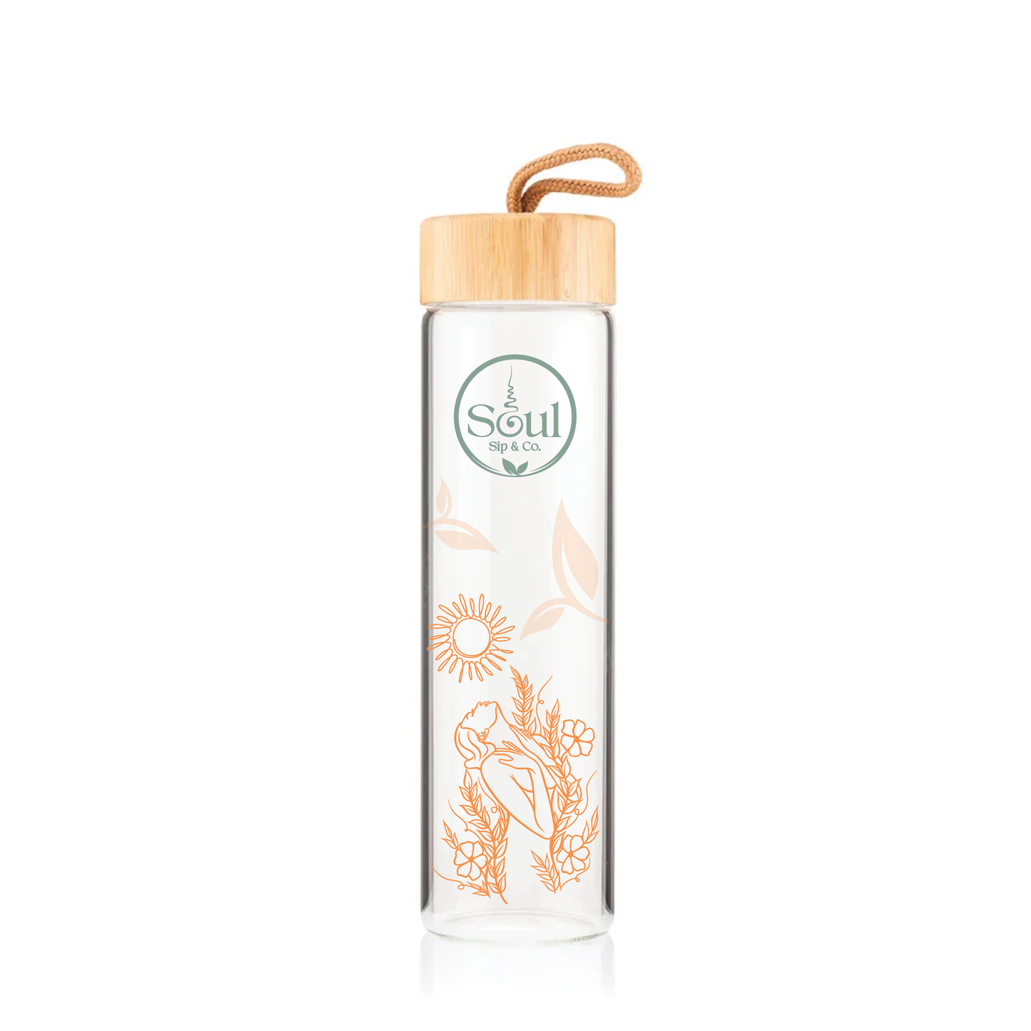 Soul Sip and Co - Glass Drink Bottle with bamboo screw lid - Rise Blend Artwork Image