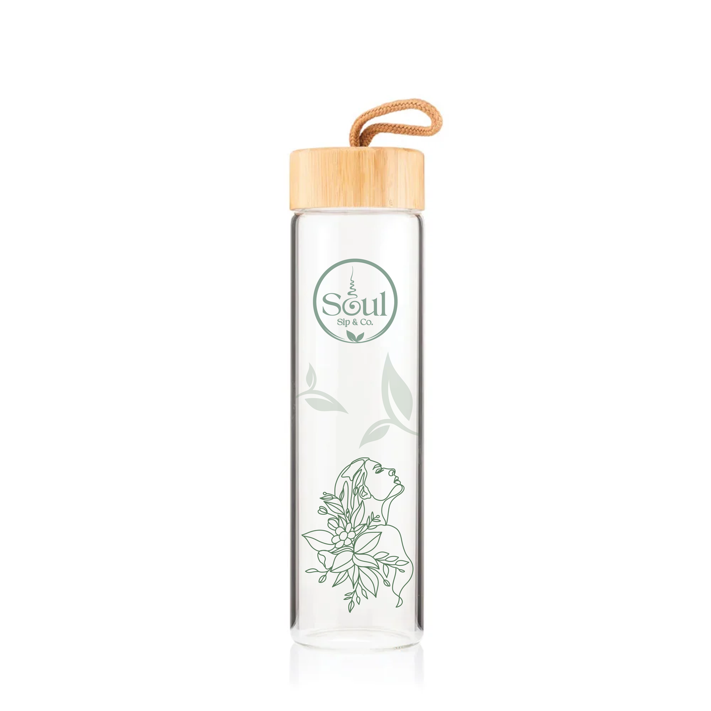 Soul Sip and Co - Glass Drink Bottle with bamboo screw lid - Serenity Blend Artwork Image