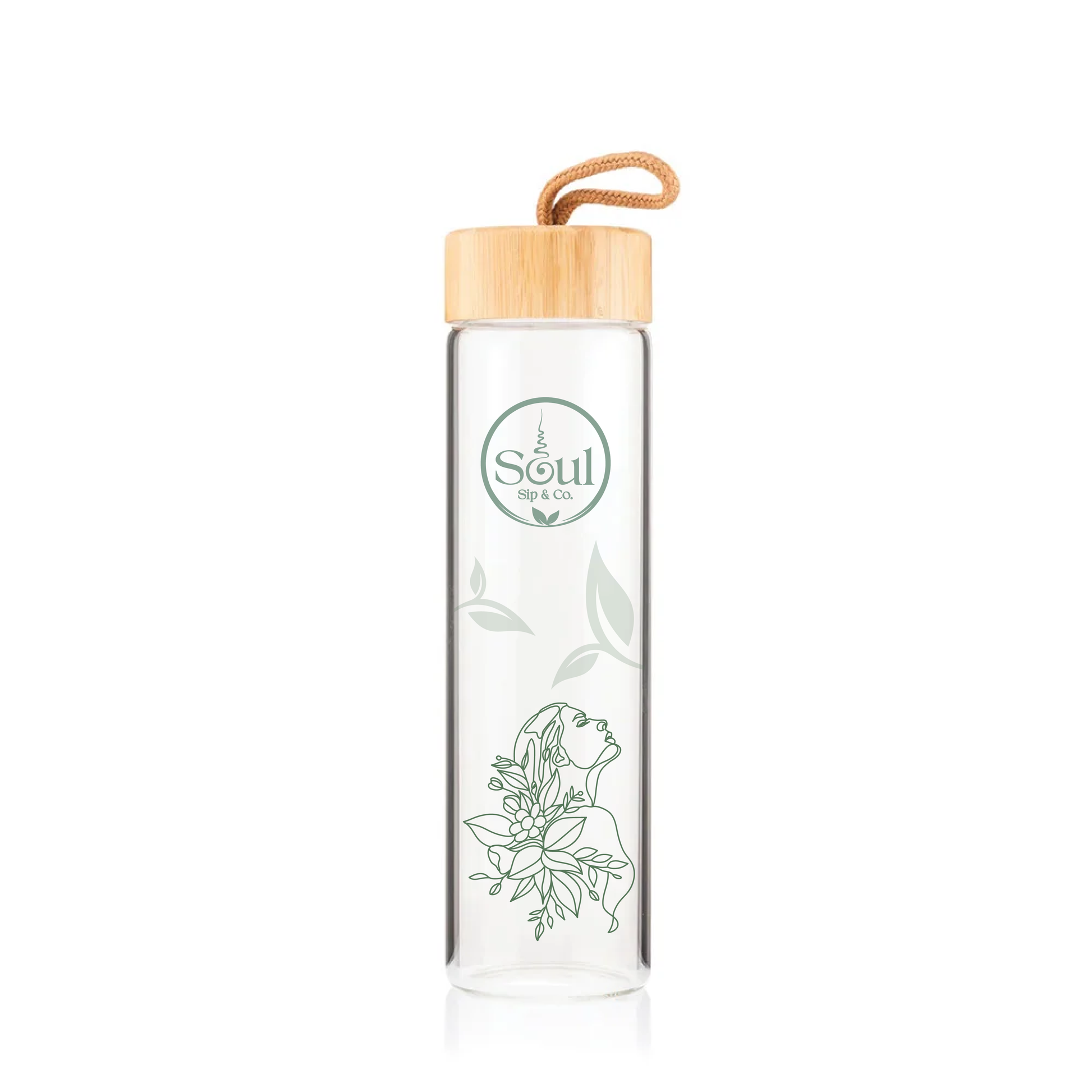 Soul Sip and Co - Glass Drink Bottle with bamboo screw lid - Serenity Blend Artwork Image