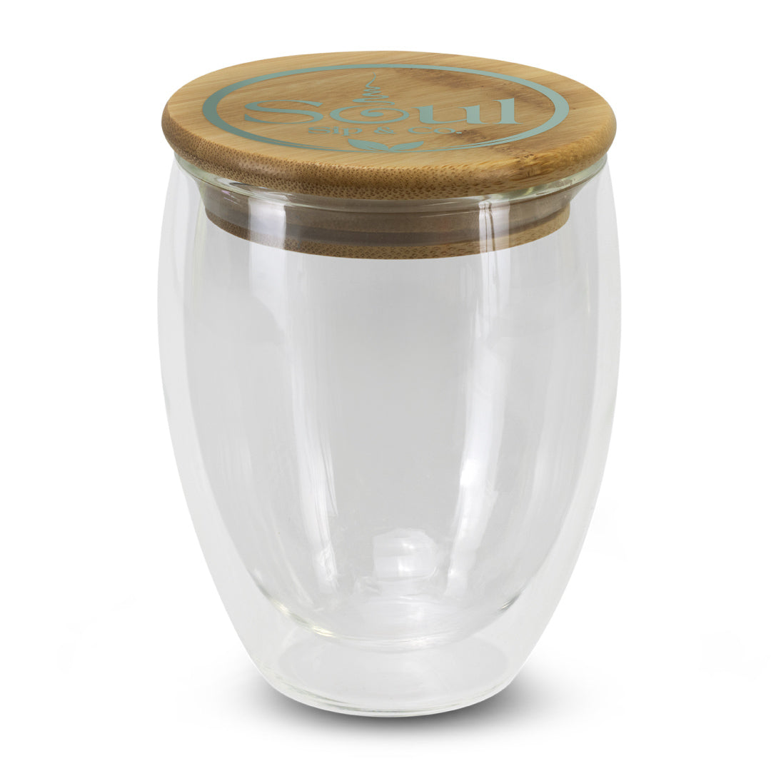 Soul Sip and Co - Glass Cup - Double Wall - with Timber Lid - Front image